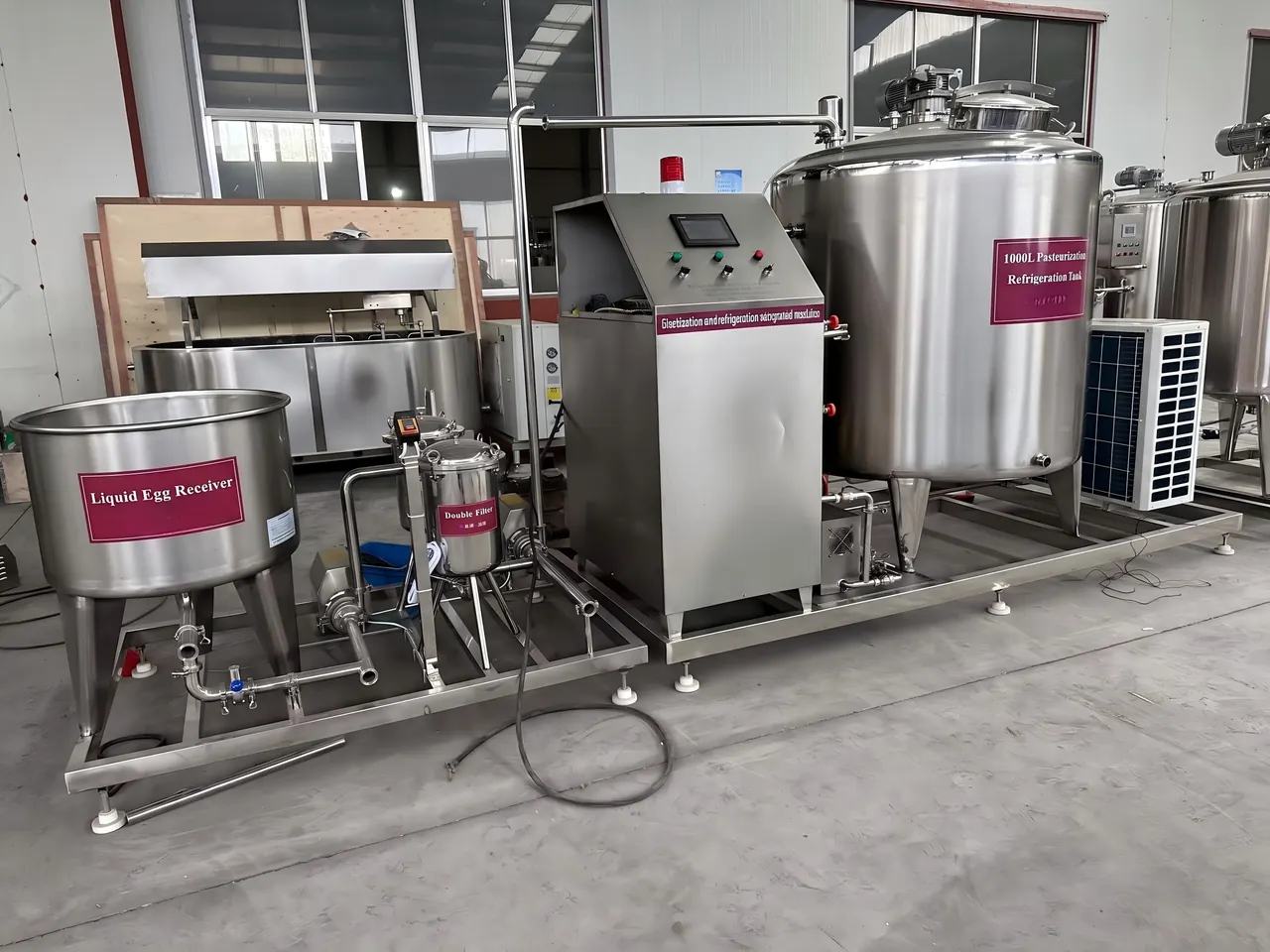 Liquid egg pasteurizing line