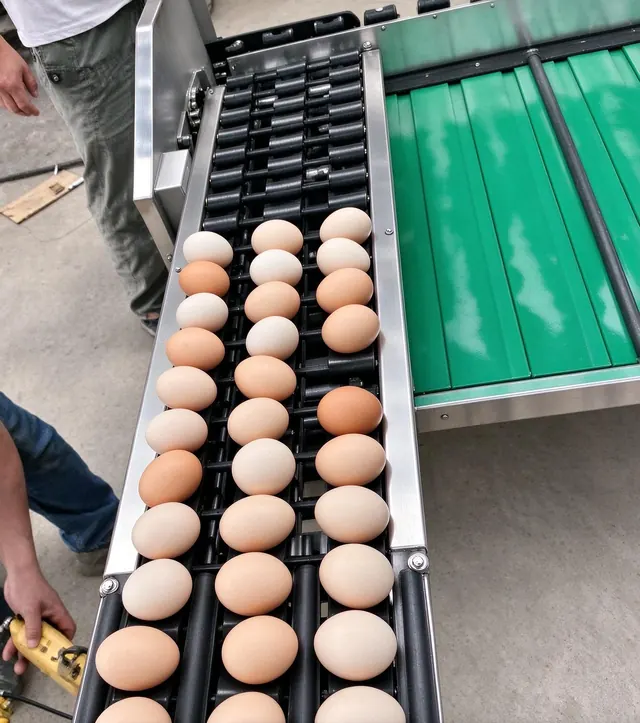 Eggs on the roller conveyor