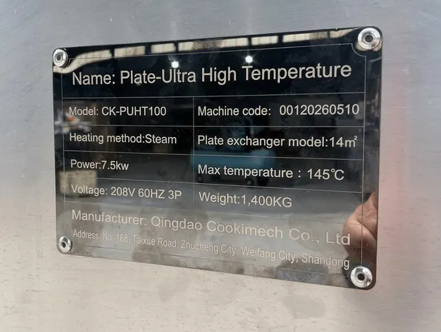 Machine nameplate – Qingdao Cookimech