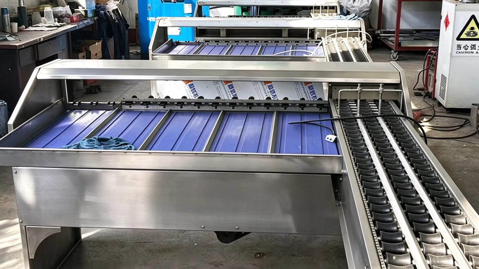 Egg grading machine running
